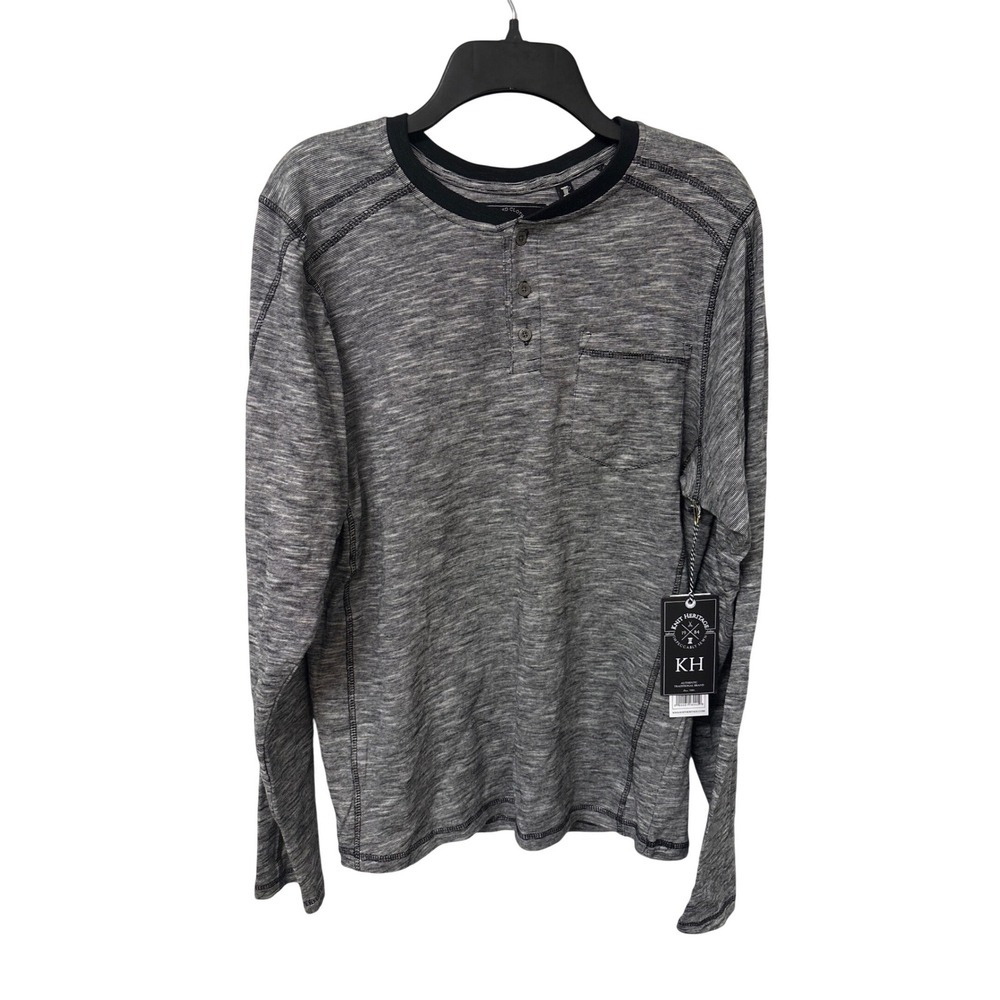 Knit Heritage Gray Marled Henley Shirt Long Sleeve Pocket Casual Core Men M NWT
